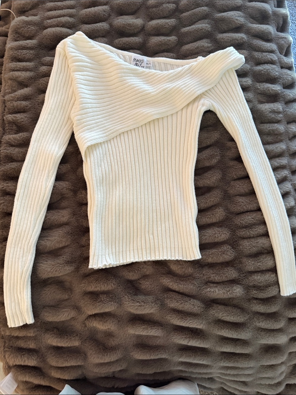 Princess Polly one Off-Shoulder Ribbed Sweater white